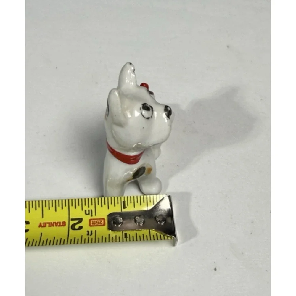 Vintage Tall Black and White Puppy Dog Red Scarf Ceramic Figurine Japan 3